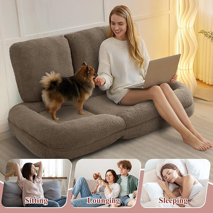 Human Dog Bed Lazy Sofa Couch Plush Floor Gaming Chair5 Adjustable Position sit Sleep fold Suit to Put in Bedroom Living RoomSpace Saving Design Taupe