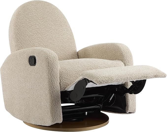 GDFStudio Swivel Glider Recliner Chair Nursery Rocker Recliner Chair with Boucle Upholstered High Back Single Seat Sofa Chair with Deep Seat Manual Nursing Reclining for Living Room Almond