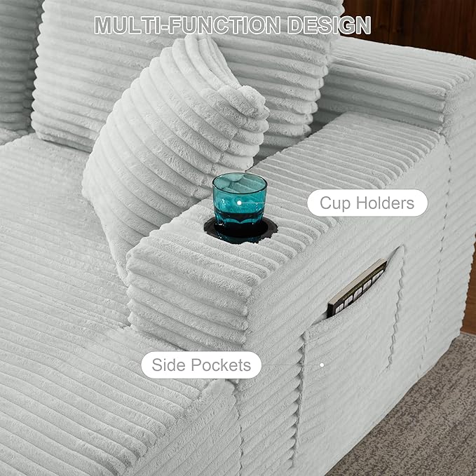 KIVENJAJA 133.5 Oversized U Shaped Sectional Cloud Couch Corduroy Modular Sectional Sofa with Cup Holders &amp Side Pockets Modern Deep Seat Boneless Couches for Living Room Apartment Light Grey