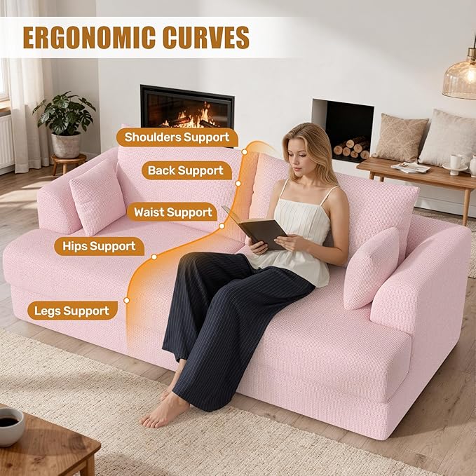 84” Loveseat Sofa Boneless Modular Sofa Couches for Living Room Cloud Couch with Deep SeatEasy Assembly for Small SpacesPink
