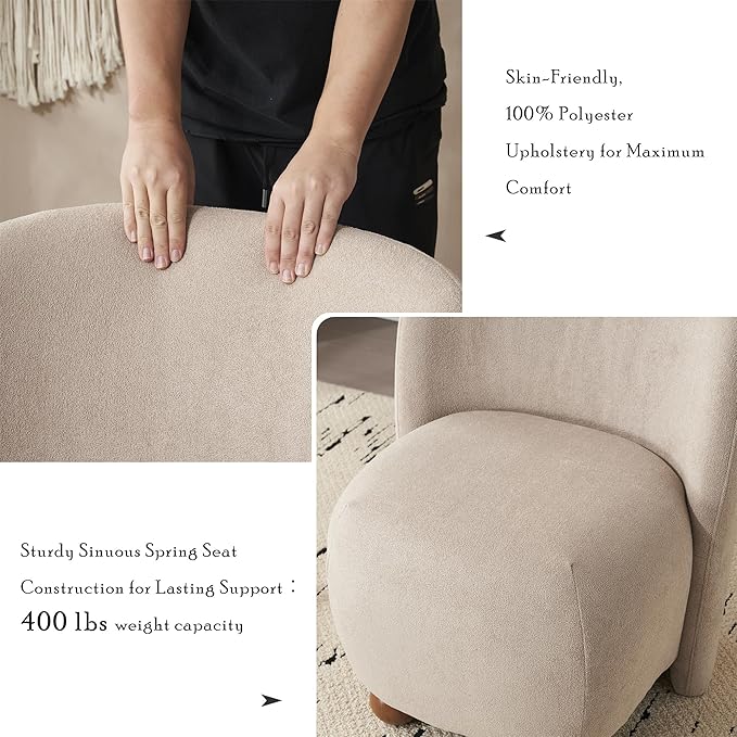 Modern Low Back Accent Chair Upholstered Armless Living Room Chairs Round Pine Wood Feet for Small Living Spaces Living Room Bedroom Balcony Office Reading Nook Khaki