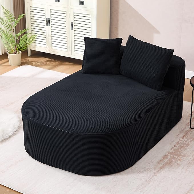 Boneless CouchComfy Fluffy Sofa BedUpholstered Sleeper Sofa with Throw Pillows and ArmrestsCorduroy Plush Cloud Lounge Chair (Black 67 Boneless Couch)