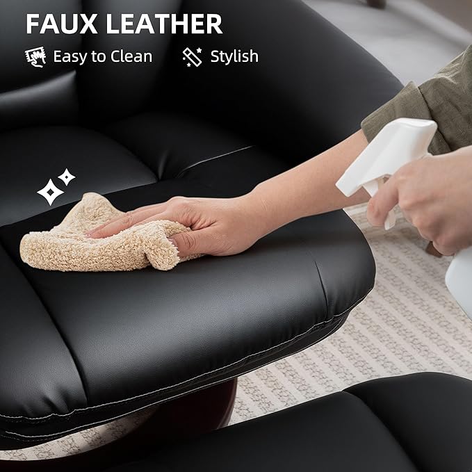 HOMCOM Recliner Chair with Ottoman PU Leather Swivel Recliner with Comfy Footrest Upholstered Adjustable Living Room Chair and Ottoman Set Black