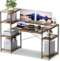 63-Inch Office Desk with Storage Shelves Computer Desk Home Desk with Monitor Stand for Study Writing PC Work Gaming Rustic Brown