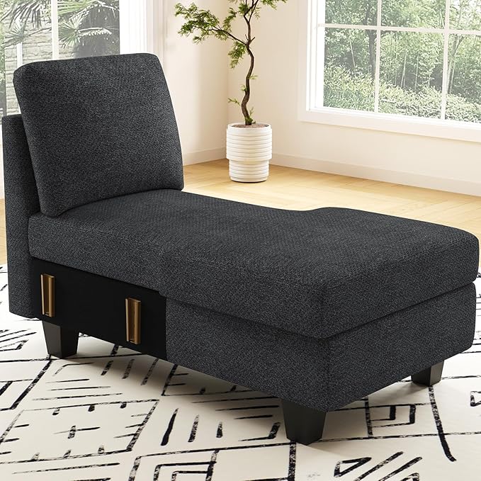 Belffin Sectional Storage Chaise Module for Modular Sectionals. Right-Facing Chaise. Dark Grey.
