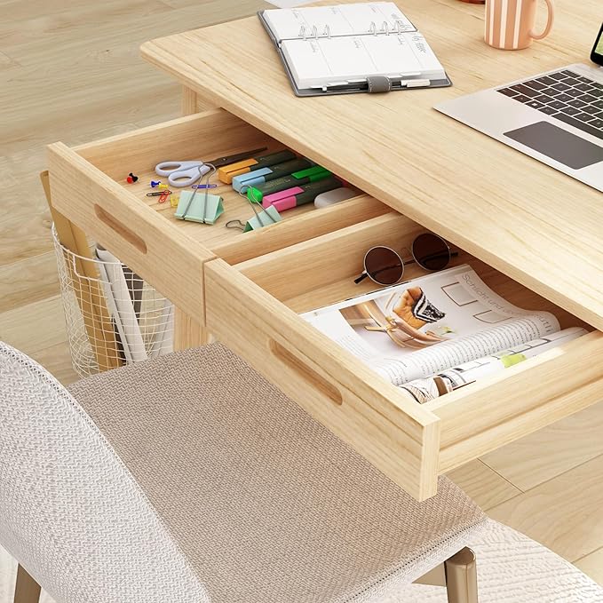 Home Office Computer Desk Coner Desk with 2 Drawers Study Writing Table for Home Office Study Wood Color (39.3 ”W x 23.6”D x 29.1”H)
