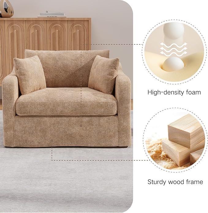 Mlmh &amp Kngwa Chenille Oversized Accent Chair 45.27 Wide Comfy Single Sofa Big Cozy Chairs with 3 Pillows Upholstered Reading Lounge Chair for Living Room Bedroom Wheat