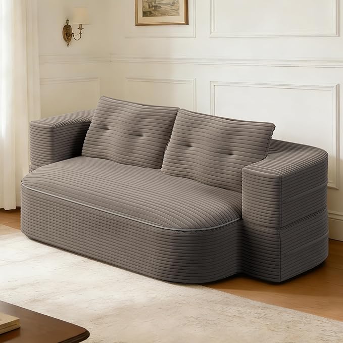 2 in 1 Convertible Compressed Sofa Bed 51.2'' Modern Boneless Loveseat Sleeper in a Box Floor Mattress Futon Couch No Assembly Needed Space Saving Coffee 2 Pillows &amp Blanket Full for Home