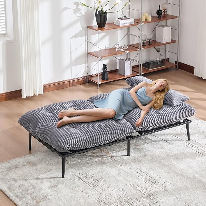 Memory Foam Futon Sofa Bed with Frame &amp Mattress Set - Comfy Mini Couch for Small Spaces &amp ApartmentsGray