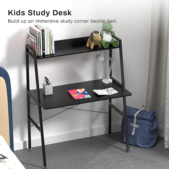 EUREKA ERGONOMIC Ladder Desk with Shelves 43 Inch Ladder Bookcase with Desk Industrial Ladder Desk 2-Tier Home Office PC Ladder Table with Bookshelf Modern Workstation Metal Frame