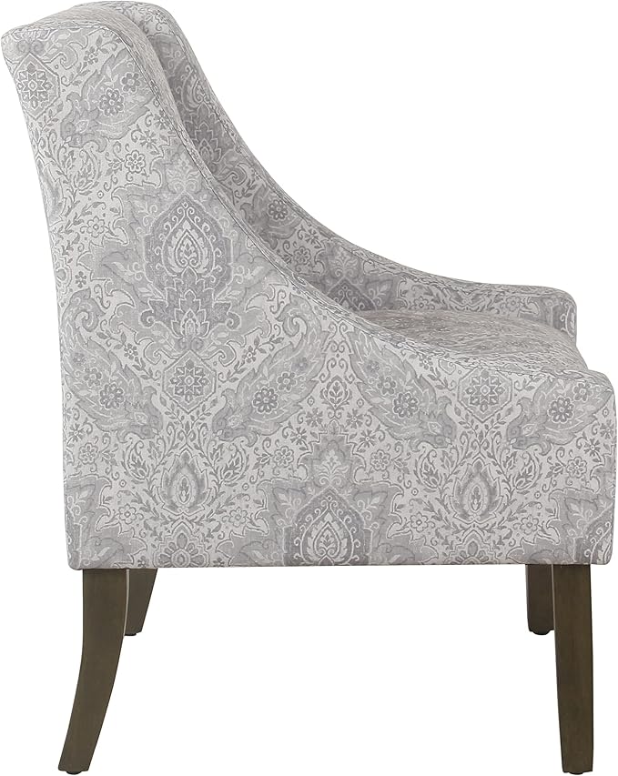 Homepop Home Decor | Upholstered Classic Swoop Arm Accent Chair | Accent Chairs for Living Room &amp Bedroom | Decorative Home Furniture Gray Damask
