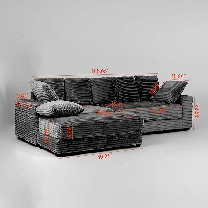 108.6 Corduroy Modular Sectional Sofa with Ottoman &amp Storage Modern Deep-Seat L-Shaped Sectional with 8 Pillows Cloud-Like Couch for Living Room Office &amp Apartment Green