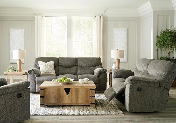 Signature Design by Ashley Alphons Transitional Tufted Reclining Sofa Light Gray