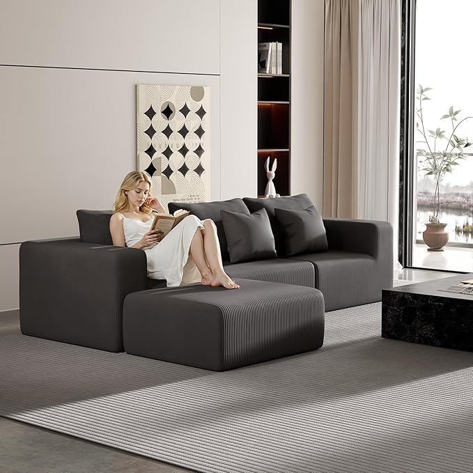 Modern Modular Sectional Sofa for Living Room Cloud Sectional Couch Sectional Ottoman Deep Seat No Assembly Required Grey