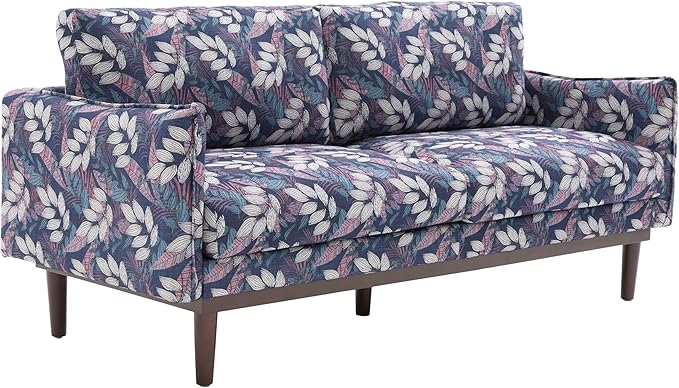 Christopher Knight Home Brena Modern Fabric Upholstered Loveseat Sofa Wooden 2 Seater Sofa Couch with Deep Seat Comfy Cloud Couch for Living Room Bedroom Home Office Blue+White