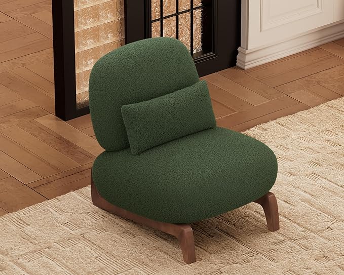 Morden Fort Modern Accent Chairs Set of 2 Sturdy Tilted Wood Legs with Thick Cushion Comfy Lumbar Pillow Armless Reading Chairs for Living Room Lounge Bedroom - Forest Green