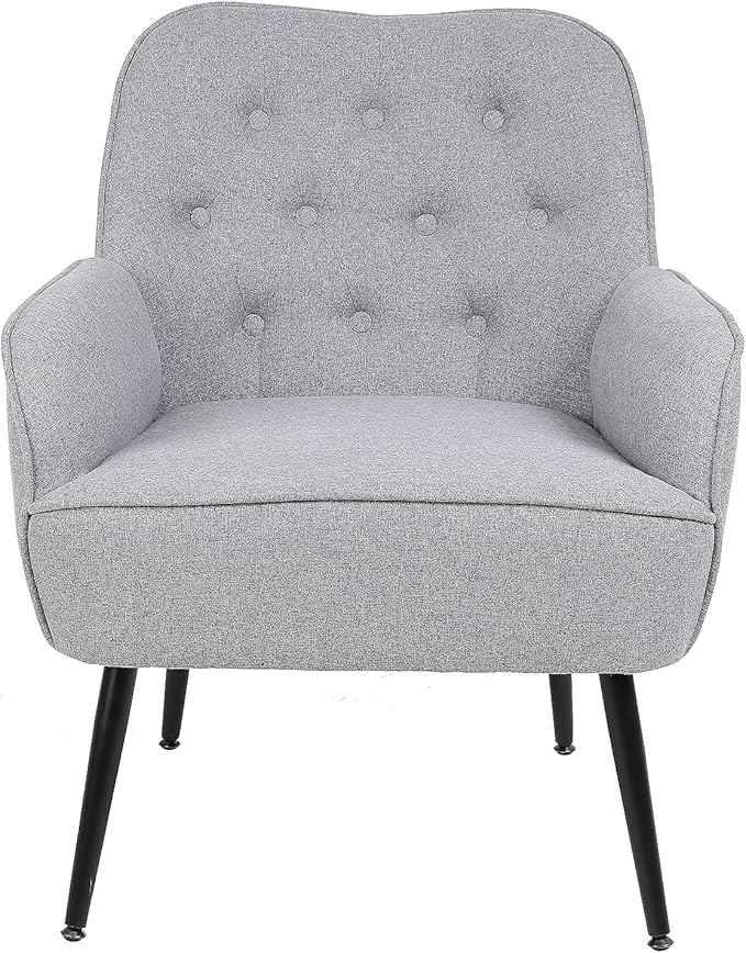 Modern Mid Century Chair Linen Sherpa Armchair for Living Room Bedroom Office Easy Assemble(Light Grey)
