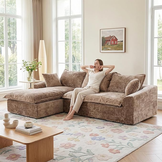 103”Modular Sectional SofaUpholstered Boneless Couch for Living Room BedroomModern Modular L-Shaped Chaise CouchCloud Sectional Sofa with Deep Seat (BrownLeft Facing Chaise)