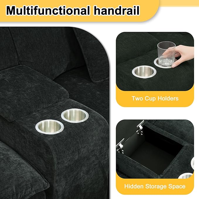144 U Shaped CouchModular Sectional SofaCloud Couch with Ottoman6 Seater ConvertibleChenille FabricConsole &amp Cup HoldersSofa for Living RoomApartment (Dark Grey)