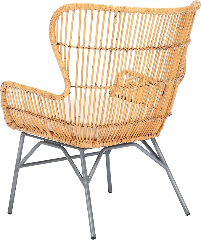 SAFAVIEH Home Collection Lenu Rattan White Cushion Accent Chair Natural/Black (ACH6510B)