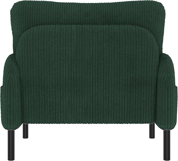 Emerald Accent Chair - Corduroy Living Room Chairs with Side Storage Pockets and Durable Legs Comfy Arm Reading Chair with Soft Backrest for Bedroom Balcony Study Room