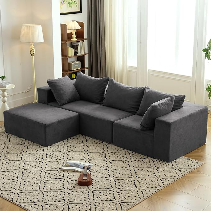 Vamcheer Modular Sectional Sofa - Modern L Shaped Boneless Couch with Deep Seat Upholstered Sectional Couches for Living Room Bedroom Office No Assembly Required Gray