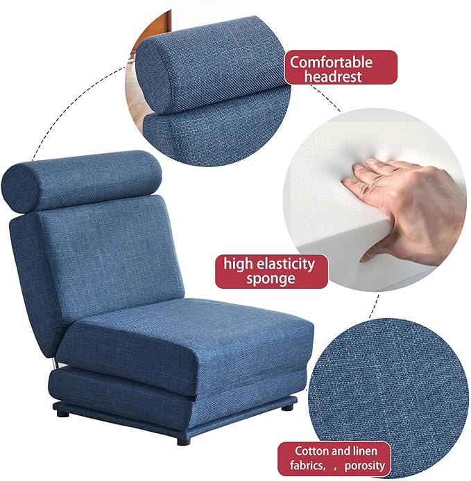 Convertible Chair Bed Sleeper&amp Floor Futon Sofa Bed Chair Fold Out Sleeper Chair Bed with Pillow Single Sofa Chair for Bedroom Living Room Small Space (Blue)