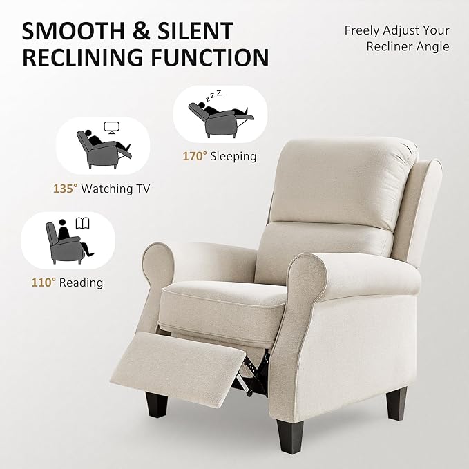 Oversized Recliner Chair for Living Room Modern Reclining Sofa Home Theater Seating with Upholstered Push Back Mid-Century Reclining Armchair with Lumbar Support Bedroom Reading Nook Office