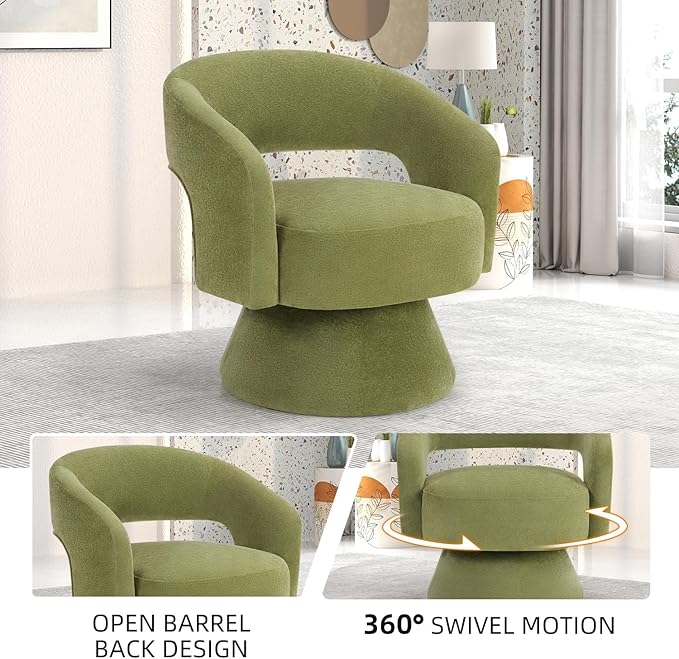 INZOY Swivel Barrel Chair Set of 2 Swivel Accent Chair with Thickened Soft Cushion Modern Chair with Velvet Comfy Round Accent Chair for Living Room Bedroom Green