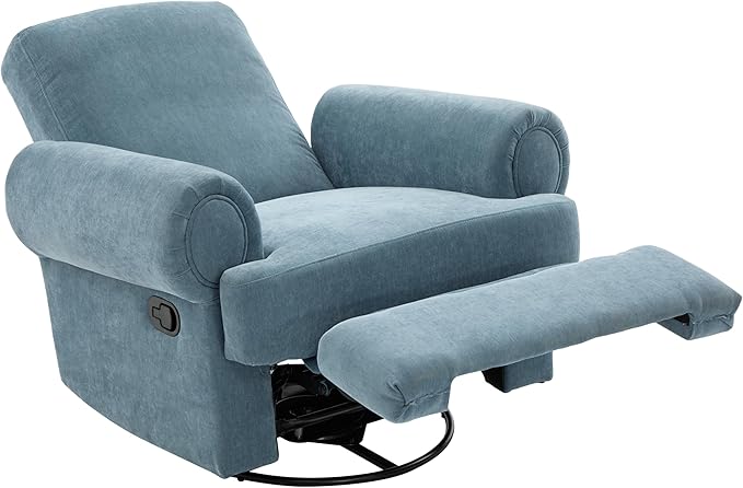 Christopher Knight Home Besty Chenille Upholstered Swivel Recliner Chair Wooden Swivel Accent Chair with Adjustable Backrest Super Comfort Rocker Recliner Sofa for Living Room/Bedroom Sky Blue
