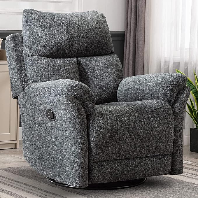 ANJ Swivel Rocker Recliner Chair Manual Fabric Glider Nursery Recliner Chair Single Rocking Modern Sofa Home Theater Seating for Living Room Nursery (Dark Gray)