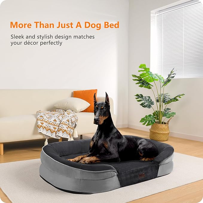 Dwanton Orthopedic Dog Bed for Extra Extra Large Dogs with Gel Memory Foam Waterproof Dog Sofa Washable Pet Bed with Four Sided Bolster Cushion Removable Cover &amp Non-Slip Bottom 48 Dark Gray