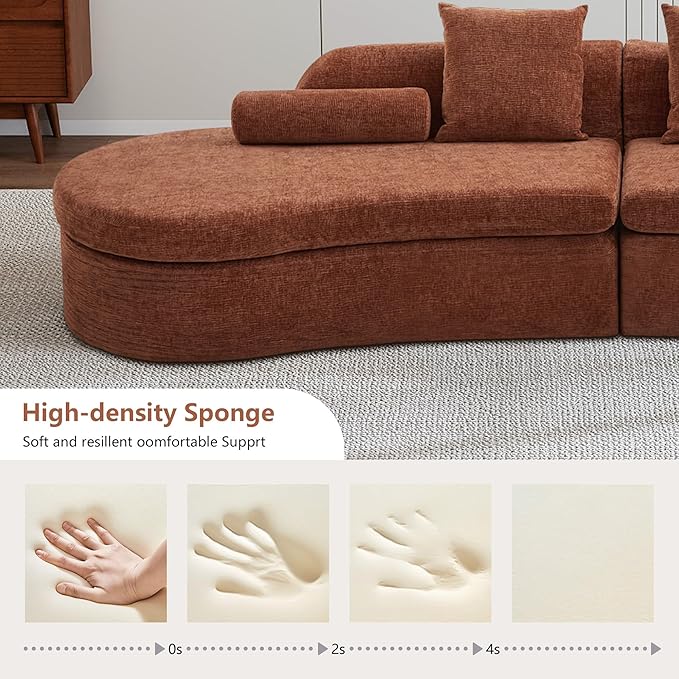 AVZEAR Curved Modular Sectional Sofa Chenille Upholstered Cloud 6 Seater Couch for Living Room No Assembly Modern Love Seat Sofa with 3 Bolster Pillows &amp 3 Square Pillows High-Density Foam Ora