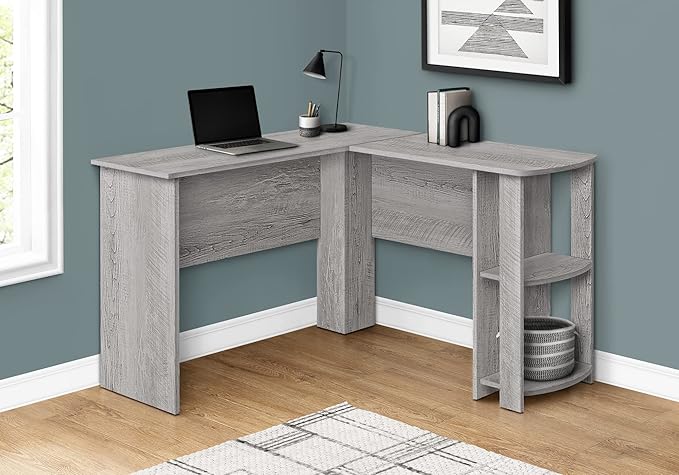 Computer Desk Home Office Corner Storage Shelves 48 l L Shape Work Laptop Grey Laminate Contemporary Modern