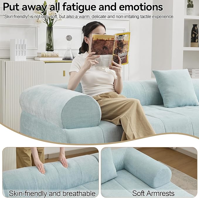 119'' Curved Boneless Sofa Couch 3 Seat Cloud L Shaped Deep Seat Couches for Living Room No Assembly Modular Sofa with Right Chaise Lounge Blue