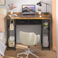 Computer Desk with Drawers 37.3 Inch Home Office Work Desk with Storage Shelf Kids Teens Study Table for Small Space Small Writing PC Table for Bedroom Makeup Vanity Desk Brown