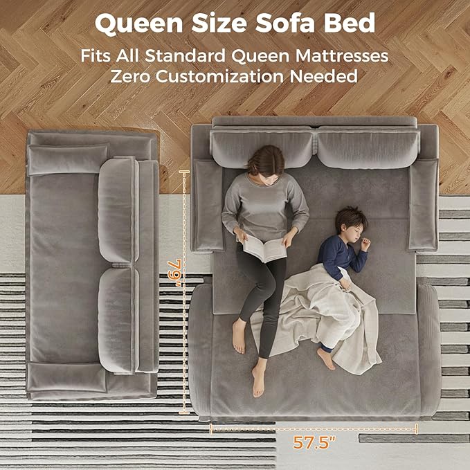 73.2 Queen Pull Out Sofa Bed Pullout Sofabed 3 in 1 Convertible Sleeper Couch Velvet Loveseat Futon with 2 Soft Pillows for Living Room Apartment Small Space