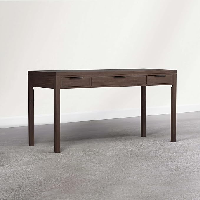 SIMPLIHOME Hollander Desk - 60 Inch Wide Solid Wood Writing Desk in Dark Brown Walnut Contemporary Home Office Computer Table for Workspace or Study with 2 Drawers and Flip-Down Keyboard Tray