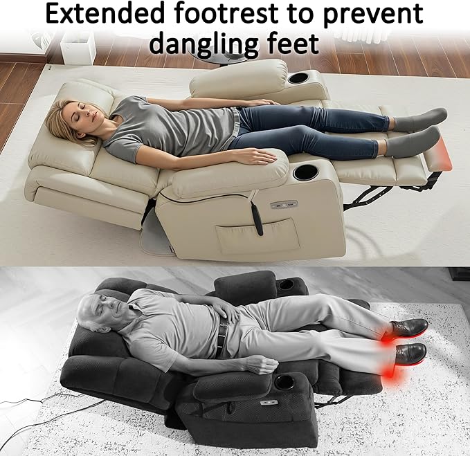 MCombo Lay Flat Triple Motor Power Lift Recliner Chair with Massage and Heat Electric Recliner Chair for Elderly People Adjustable Headrest Infinite Position Faux Leather 7661 (Beige Medium)