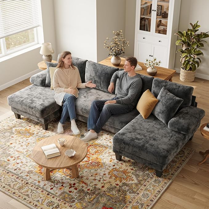 Txtin's Sleeper Sofa with Pull Out Couch Bed | 112 Inch Couches for Living Room | U-Shaped Convertible Sofa Bed | Chenille Dark Grey