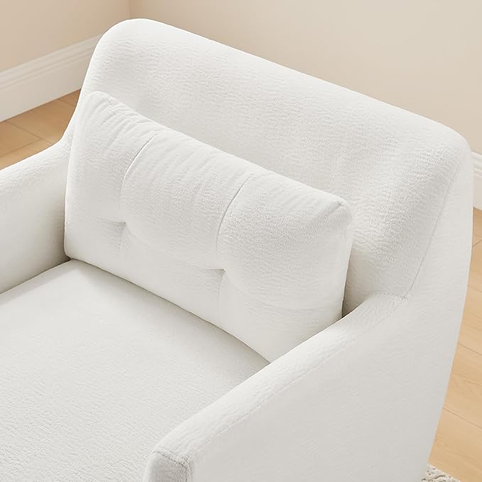 VANOMi Comfy Accent Chair Terry Oversized Lounge Chair with Cushion Mid-Century Modern Living Room Chairs Comfy Chair for Bedroom Apartment White