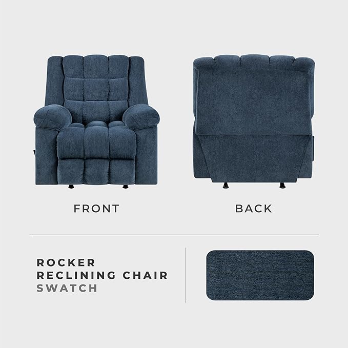 Lexicon Chenille Rocker Reclining Chair for Adults Rocker Pull Handle Recliner Nursery Chair for Living Room/Bedroom High Back Pillow Top Arms High Density Foam Cushions Blue