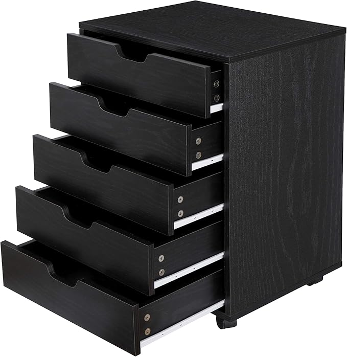 Nouva 5-Drawer File Cabinet - Vertical Mobile Filing Cabinet w/WheelsUnder Beside Desk Chest Storage Printer Stand for Home OfficeBlack
