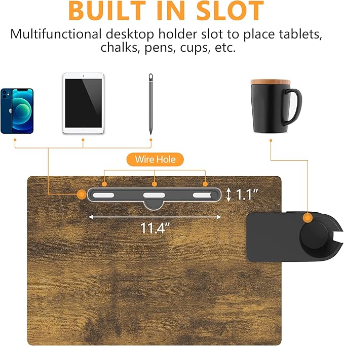 Klvied Standing Desk Adjustable Height Stand Up Desk with Cup Holder Portable and Easy to Move Bedside Table Ideal for Home or Office Walnut