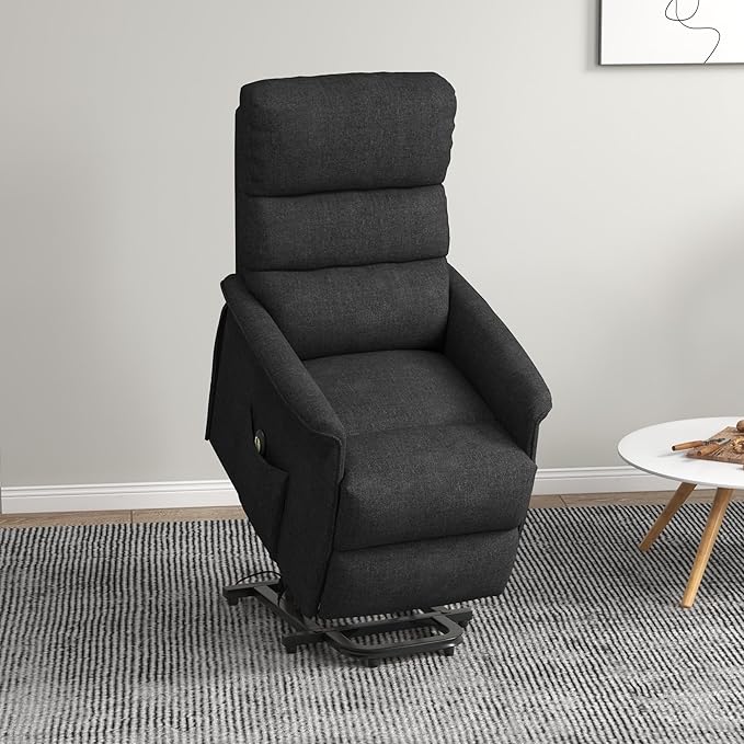 HOMCOM Power Lift Recliner Chair for Elderly Easy Assembly Fabric Lift Chair for Adults Recliner Sofa with Remote Control Side Pockets for Living Room Black
