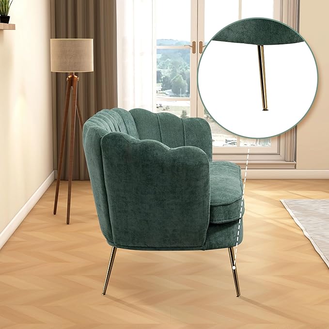 Aoiy &amp Wifon 59 W Comfy Small Loveseat for Small Spaces Upholstered 2-Seat Settee Loveseat with Metal Legs Chenille Green
