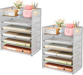 Subekyu 6-Tier Desk Paper Organizer Desktop File Letter Tray with Handle Document Sorter and Accessories Holder for Office Home and School Workspace Organizers Silver - 2 Pack