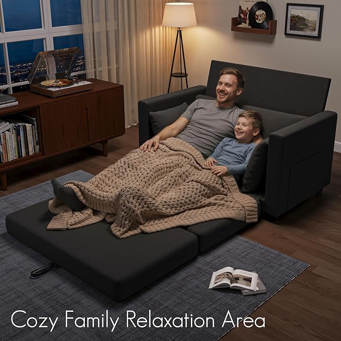 Convertible Loveseat Sofa Bed | Pull Out 78.7” Floor Couch Bed | Folding Sleeper Sofa Bed for Living Room Apartment &amp Guest Room | Black