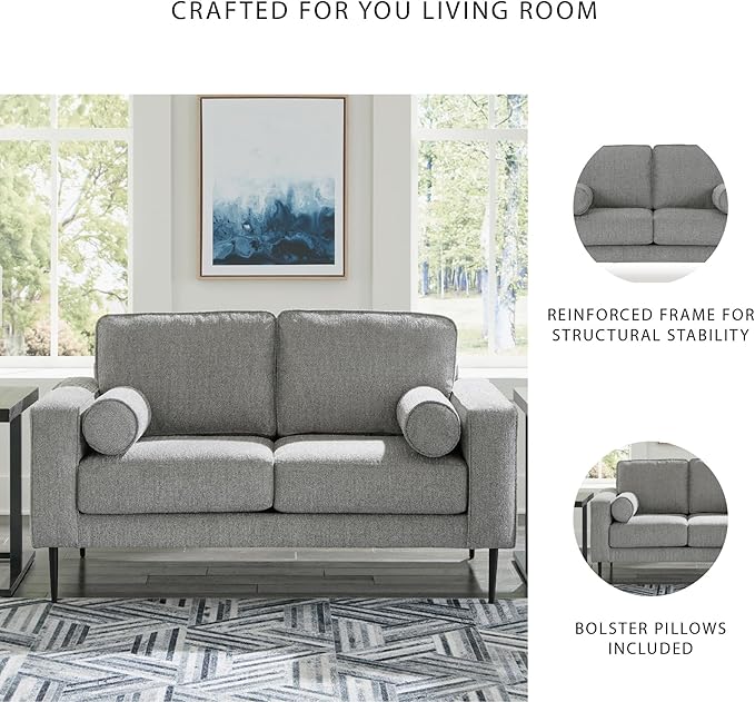 Signature Design by Ashley Hazela Casual Loveseat with 2 Bolster Pillows Gray