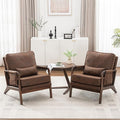 Mid Century Modern Chair Set of 2 Upholstered Lounge Arm Chair with Solid Wood Frame Comfy Accent Chair for Living Room Bedroom Reading Reception Brown